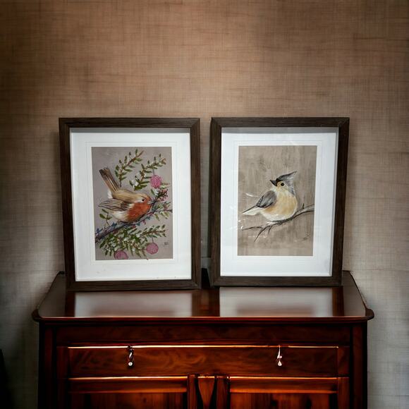 Jade Reynolds 2 Framed Bird Themed Art Prints 13 X 10" Wall Home Decor - Picture 1 of 10